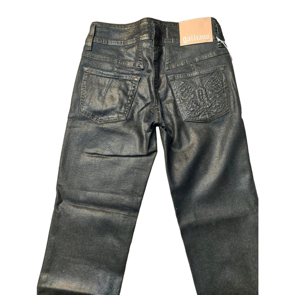 John Galliano Embossed G Midnight Blue Coated Cotton Sparkle Cropped Jeans Sz 29 - Picture 10 of 16